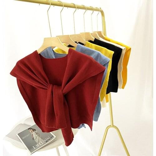 Women Knitted Solid Color Shirt Detachable Collar Removable Fake Collar Scraves Shawls Female Neckwear False Collar Mujer