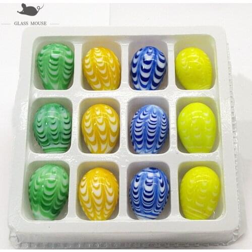 12pcs Decorative Figurines Miniature murano glass Easter eggs ornaments home decor accessories handmade glass Marbles long 25mm