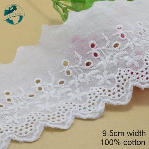 3yards 9.5cm white 100% cotton embroidery lace french lace ribbon fabric guipure diy trims warp knitting sewing Accessories#3718