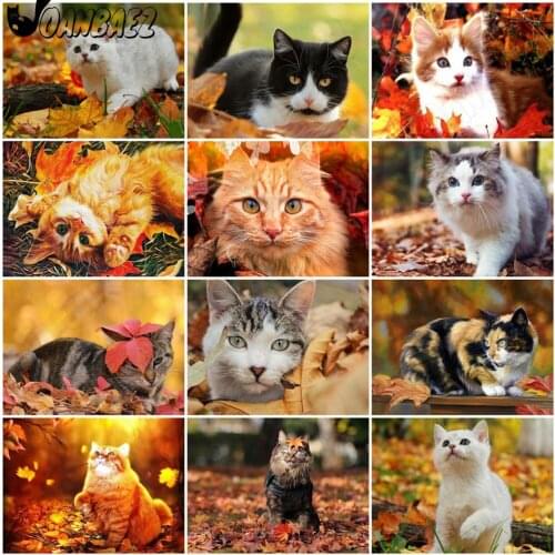 Autumn Forest Cat Diamond Painting 5D Diy Wall Art Maple Leaf Diamond Embroidery Inlaid Home Room Decoration