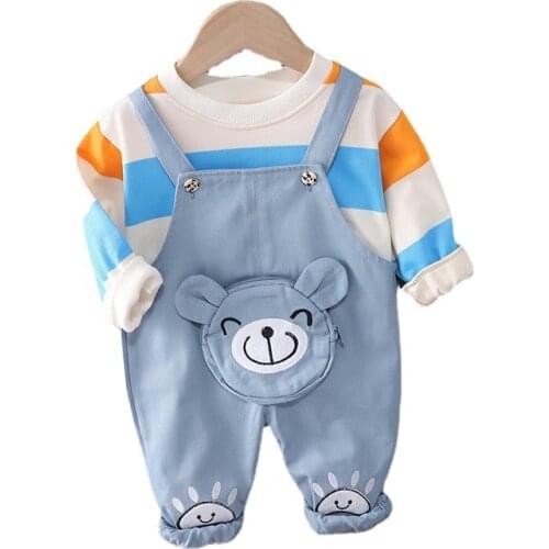 Spring Autumn Baby Girls T Shirt Overalls 2Pcs/Sets Kids Casual Costume New Toddler Cartoon Clothes Children Fashion Sportswear