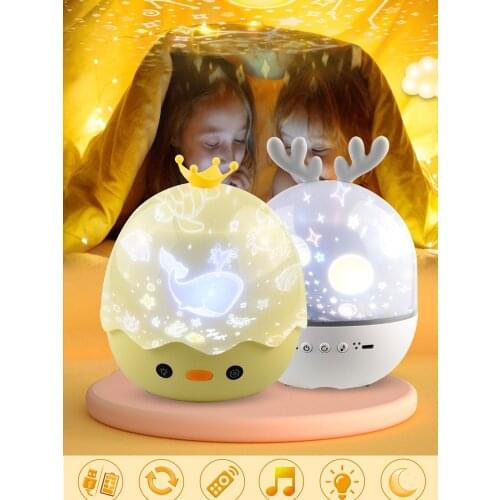 Childrens Night Light BT Speaker Chargeable Kids Star Night Light Rotating Starry Sky Projector Colorful LED Lamp Birthday Gift