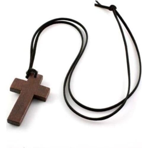 Fashion New Retro Men Women Brown Cross Pendant Christian Religious Wooden Wood Long Chain Sweater Necklaces