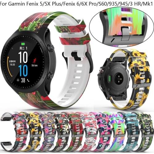 Hot 26 22mm Watchband for Garmin Fenix 5X 5 Plus 3HR 6 6X Pro Watch Quick Release Printed Silicone Easy fit Wrist Band Straps