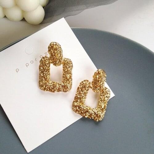 Personality Design Drop Earrings 2020 Big Geometric Square Metal Texture Hanging Dangle Earrings For Women Modern Jewelry Gift