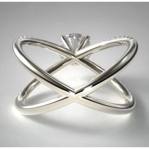 Dainty Silver Color Cross Wedding Ring Trendy Female White Crystal Stone Rings For Women Cute Bride Round Zircon Engagement Ring