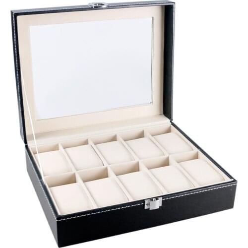 Classical Holder Foam Pad Pillow Elegant Luxury Organizer Black Leather Watch Box For Wristwatch Fashion Gift Box Storage