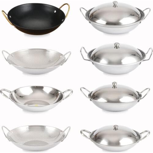 Round flat bottom Stainless steel small wok hot pot thick pot alcohol buffet alcohol mini chafing dish stove soup pan wok pan