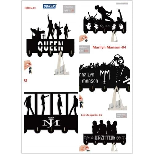 Key Hooks-queen Rock Music Band Decor Wall Hooks Heavy Duty 20LB(Max),Wall Décor,Wood Coat Hooks,Black Key Holder,Key Hange