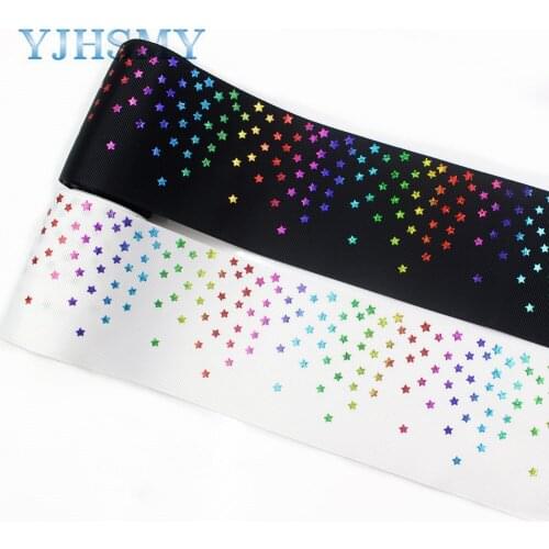 YJHSMY I-19508-1181,75mm,2yards Colorful Hot stamping five-pointed star Ribbons,bow cap accessories and DIY decorations material