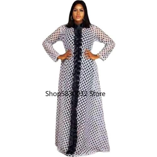 Summer Sexy 2021 New Arrival African Women Long Sleeve Red White Long Dress African Clothing African Dresses for Women