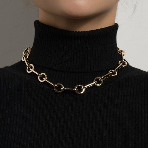 Punk Chunky Alloy Hollow Thick Chain Choker Necklace for Women Vintage Geometric Clavicle Necklace Collar Chocker Jewelry Gift