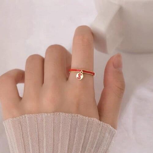 Minimalist Red Coin New Year Ring 925 Sterling Silver Adjustable Ring For Women Geometric Asymmetric Jewelry Wholesale