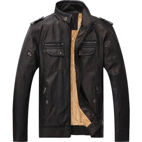 Casual men PU leather jacket high quality Autumn Winter plus velvet warm Thick coat Casual male motorcycle Windproof jacket Top