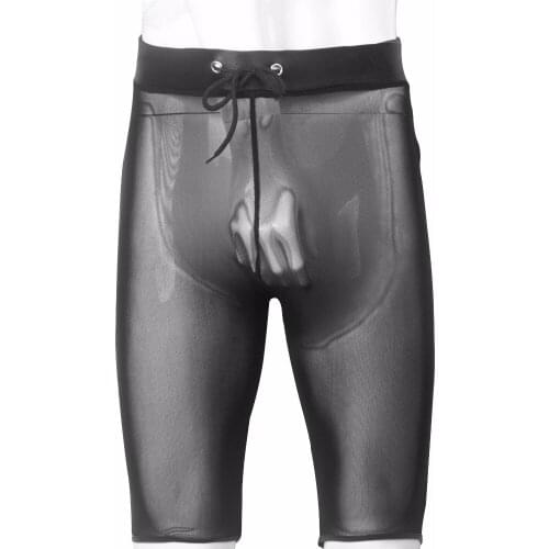 Mens Sexy Couple Underwear Patent Leather Mesh Stitching Slim Ultra-Thin Transparent Soft Shorts Nightclub Gay Wear Costume