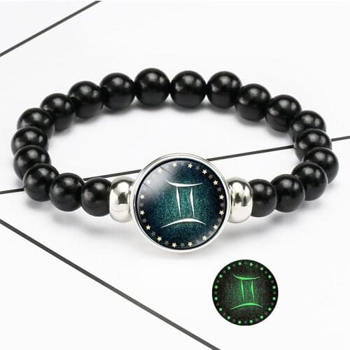 10PC 12 Constellation Luminous Bracelet Men Beaded Bracelet Charm Bracelets for Men Boys Women Girl Jewelry Accessories Gifts