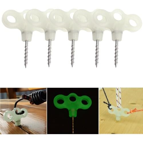 Outdoor 3-holed Luminous Threaded Tent Peg Camping Deck Peg Stainless Steel Tent Hook Safety Wind Rope Hook Noctilucent