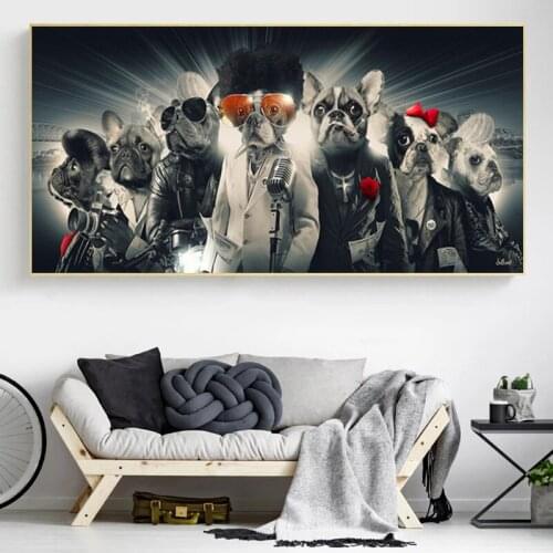 Funny Animal Dog Singing Hip Hop Wall Art Poster Cool Band Canvas Print Painting Nordic Living Room Decoration Pictures Cuadros