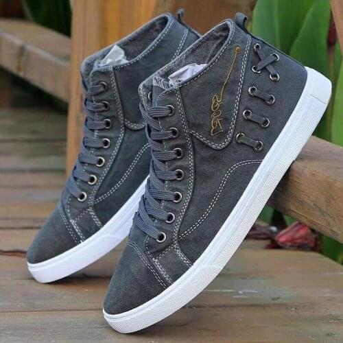 2021 new mens canvas shoes breathable board shoes fashion cloth shoes casual all-match high - top denim student tide shoes