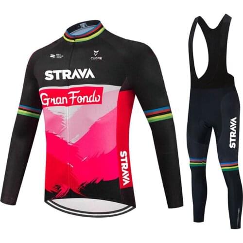 2021 NEW Strava Cycling Jersey Set Long Sleeve Mountain Bike Clothes Wear Men Racing Bicycle Clothing Ropa Maillot Ciclismo