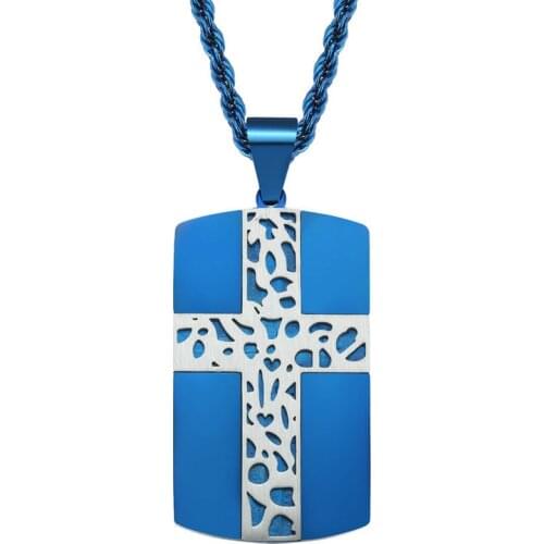 Cross Pendant Necklace For Men Black Blue Color Stainless Steel Pendant Necklace Men Jewelry