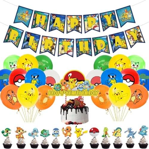 Pokemoned Balloons Pikachuing Latex Foil Ballons Happy Birthday Banner Elves Party Decoration Kids Toy Cartoon Anime Cake Topper