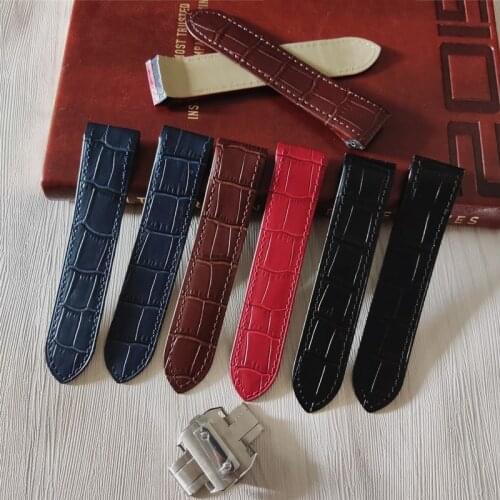23mm High Quality Italian Cowhide Watch Strap Black Brown Texture Leather Watchband Suitable for Cartier Santos Watch