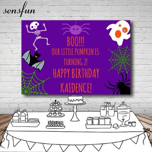 Sensfun Purple Theme Horror Ghost Bat Spiderweb Backdrops Pumpkin Hollowen Day Birthday Party Photography Backgrounds Custom