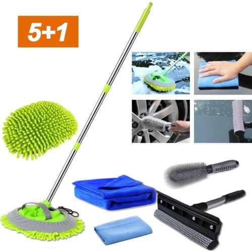 Adjustable Handle Cleaning Mop Car Window Cleaner Brush Car Washing Tools For Tire Wheel Rim Cleaning Chenille Broom Wash Mops