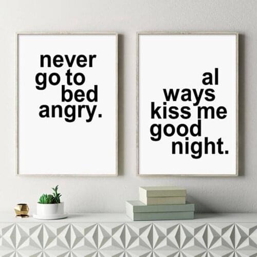Modern Wall Art Print Always Kiss Me Good Night Bedroom Canvas Painting Couple Print Love Poster Romantic Wall Decor