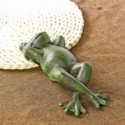Antique Green Cast Iron Happy Lying Down and Sleeping Frog Ornament