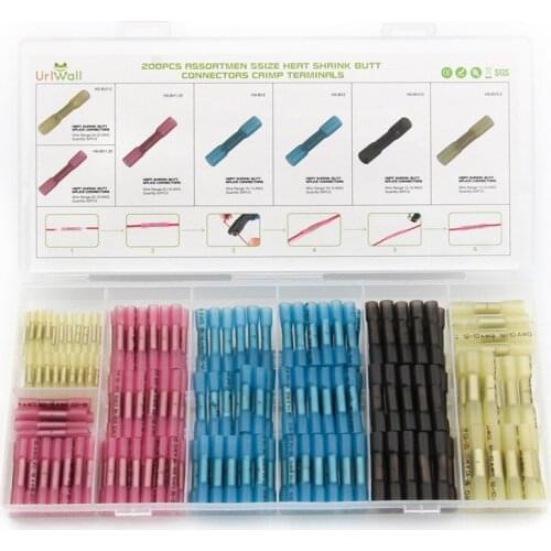 YT 200PCS 5 Size AWG 22-10 Heat Shrink Butt Splice Connectors Terminals Crimp Cable Wire Terminals Assortment Kit