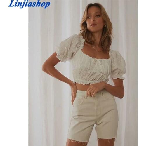 Spring summer women tops cotton fashion cropped tank top white elastic vintage female shirts chic tops