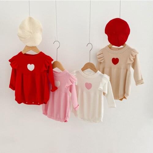 Knitted Baby Clothes Sweater Heart Baby Girls Romper Spring 2021 Newborn Baby Jumpsuit Long Sleeve For Girls Playsuit Cotton