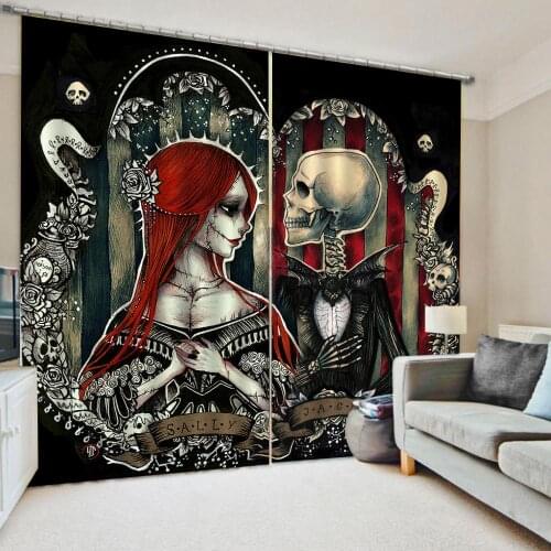 Custom Size 3D Skull Sweet Couple Windows Curtains Wedding Backdrop Living Room Bedroom Thin Kitchen Curtains Drapes Dropship