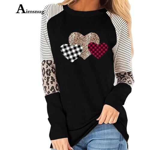 Fashion Shirt Women Elegant Leisure Casual T-shirt Patchwork Stripe Love Tops Clothing 2021 Spring Autumn New Tees shirt Femme