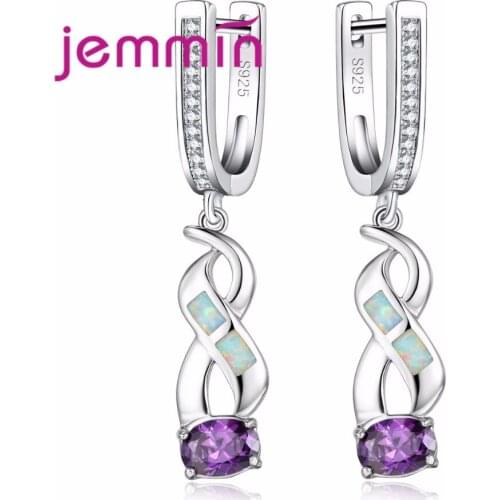 S925 Stamped Top Quality Fine Sterling Silver Rhinestone Dangle Earrings For Women Jewelry White Fire Opal Drop Earring