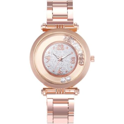 Women Rhinestone Wrist Watch Luxury Casual Rose Gold Steel Quartz Watch