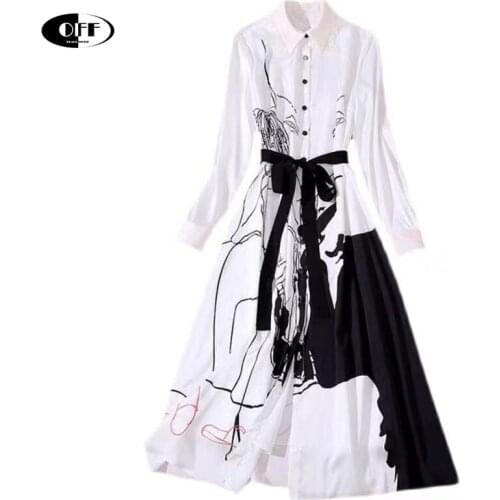 Celebrity Fashion White Aesthetic Printing Shirt Dresses For Women Autumn Long Sleeve Loose Chic Casual Lady Dress Clothes Robes