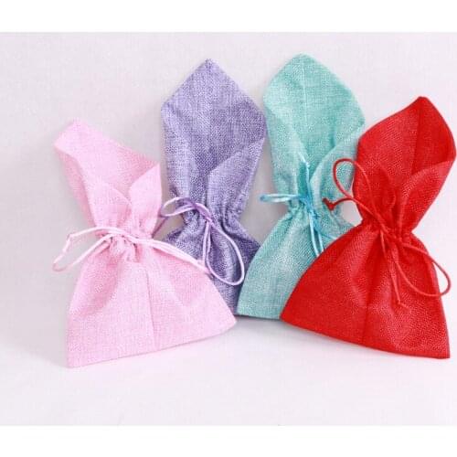 10*18cm 10pcs/lot Random Mixed Color linen jute bags bracelet jewelry packaging bags small Wedding drawstring gift bags