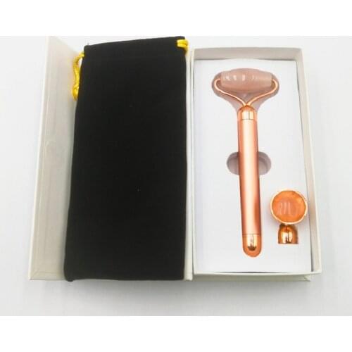 2 In 1 Face Lift Electric Jade Massage Roller Lifting Vibrating Natural Rose Quartz Jade Roller Facial Beauty Tool