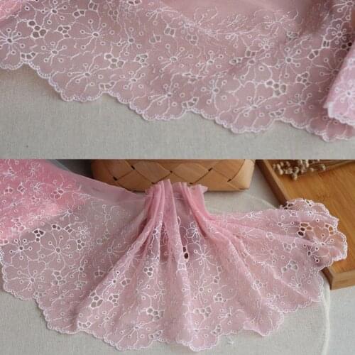 2 Yards Lace Trim flowers Embroidered pink Tulle Lace 20cmWide High Quality