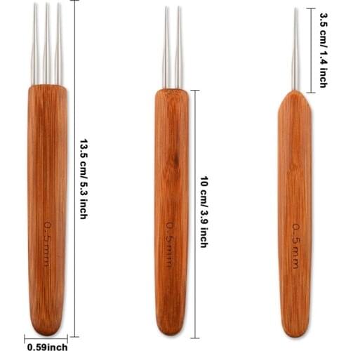 3 Packs Bamboo Dreadlocks Crochet Hooks Locs Hair Weaving Needle 0.75mm Crochet Hook Lock Steel Dreads Tools for Braid Craft
