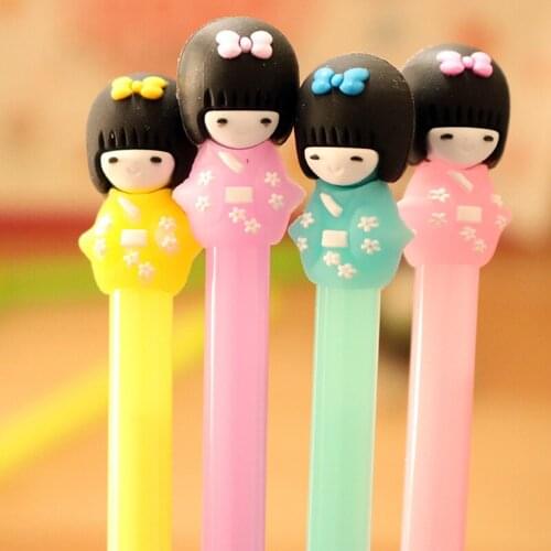 60pcs kawaii pens cute kimono doll gel pens for school office korean stationary supplies kids gift black pen 0.5mm free shipping