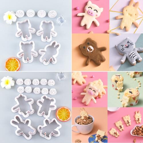 8/14pcs Cartoon Bear Shape Plastic Cookie Cutter Set Fondant Cake Biscuit Cutter Mold 3D Cake Decorating Tools Baking Moulds