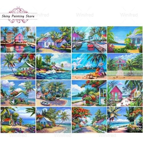 DIY 5D Full Square Round Diamond Embroidery Painting Seaside House Landscape Diamond Mosaic Cross Stitch Kit Home Decor Mural