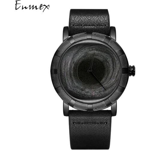 2020 Enmex creative stylish waterproof wristwatch BLACK HOLE concept Genuine leather strap fashion Stylish 5ATM quartz watch