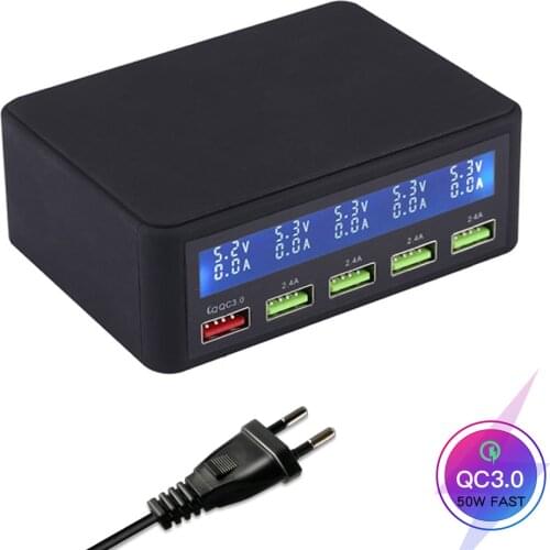 50W QC 3.0 Quick Charge 5 Port Usb LCD Display Mobile Phone Fast Wall Charger For iPhone 8 Xiaomi samsung Tablet Charger Station