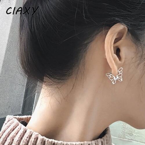 CIAXY 925 Sterling Silver Hollow Butterfly Hoop Earings Studs for Women Girl Designer Jewelry Gift Wholesale aretes de mujer