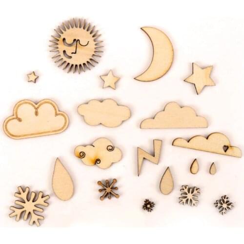 Weather Phenomenon Pattern Wooden Scrapbooking Painting Craft Handmade DIY Accessory Home Decoration 6-38mm about 20pcs
